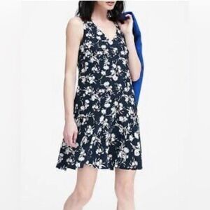 Banana Republic Navy Floral Shift Dress Ruffle Hem
